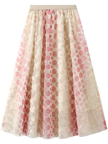 Woochic jupe longue tulle brodée fleurie femme mode Rose ONE SIZE